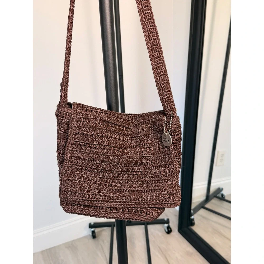 The Sak Elliott Lucca Brown Crochet Crossbody Bag Hand Crocheted Shoulder Bag - Picture 2 of 7